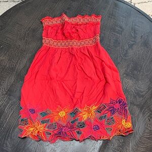 Forever 21 Red Mini Dress with Floral Embroidery